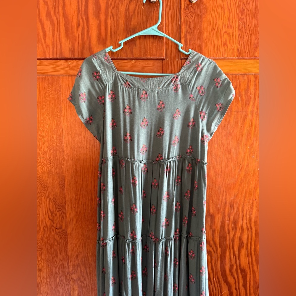 Natural Life boho Teal maxi dress with Pink Floral Details